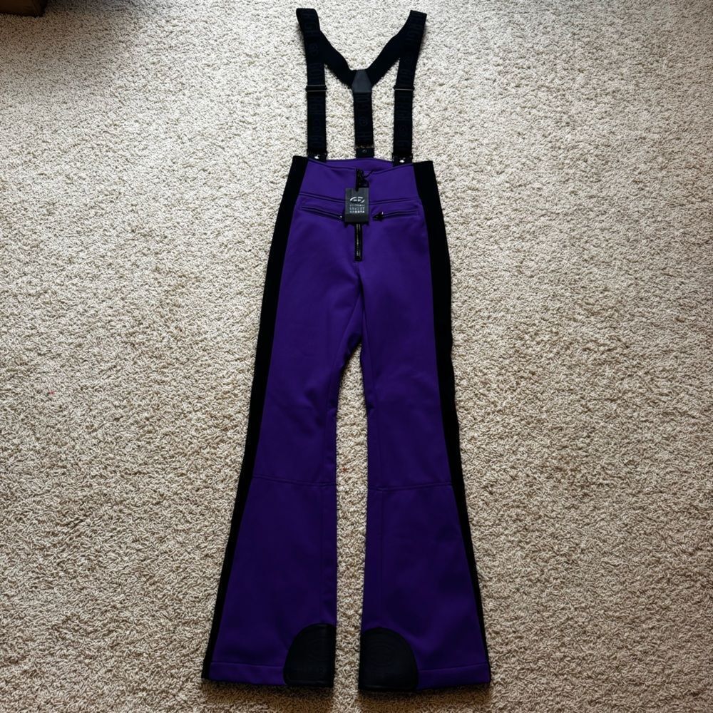 GOLDBERGH WOMEN'S HIGH END SALOPETTE SKI PANTS BIB PURPLE BLACK US 4 - Picture 4 of 8